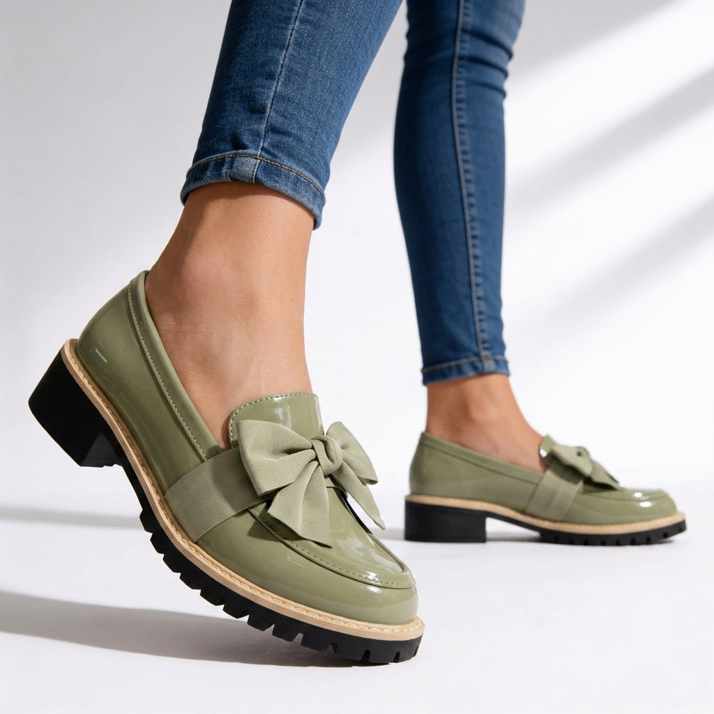 Women's Chunky Patent Bow Loafers Corvine