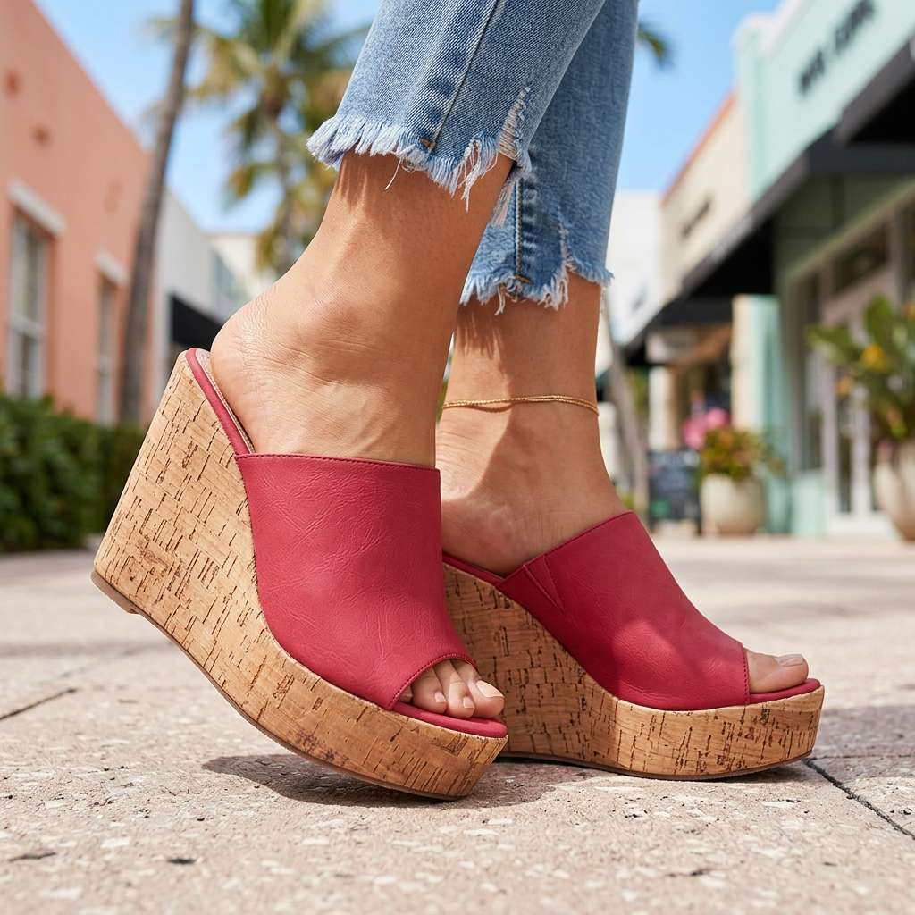 Women's Comfortable Cork Wedge Heels Corvine
