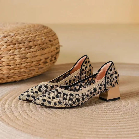 Women's Cotton Knit Block Heel Shoes Corvine