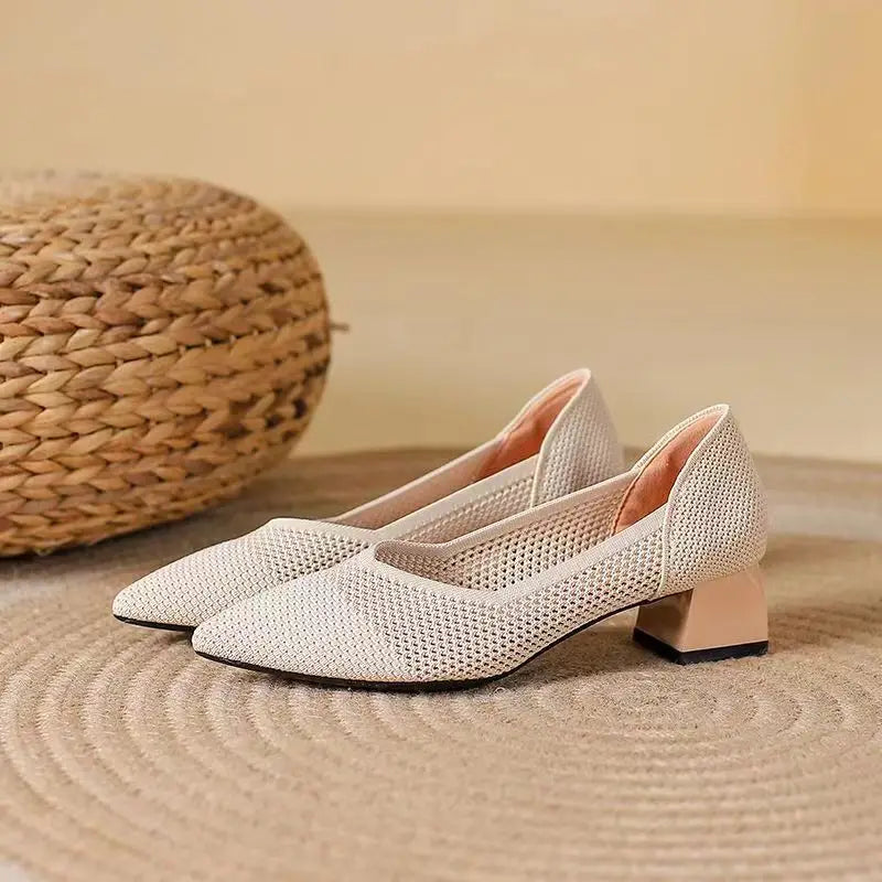 Women's Cotton Knit Block Heel Shoes Corvine