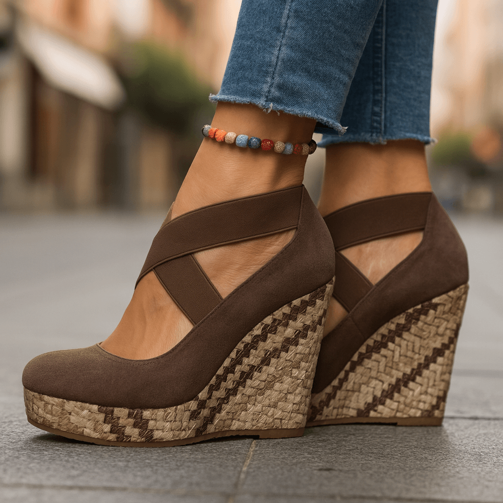 Women's Crisscross Elastic Strap Wedge Heels Corvine