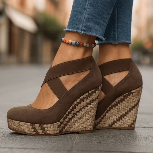 Women's Crisscross Elastic Strap Wedge Heels Corvine