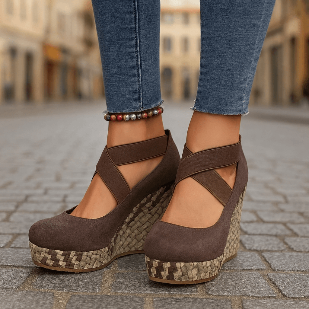 Women's Crisscross Elastic Strap Wedge Heels Corvine