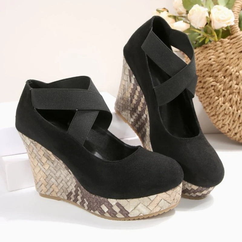 Women's Crisscross Elastic Strap Wedge Heels Corvine