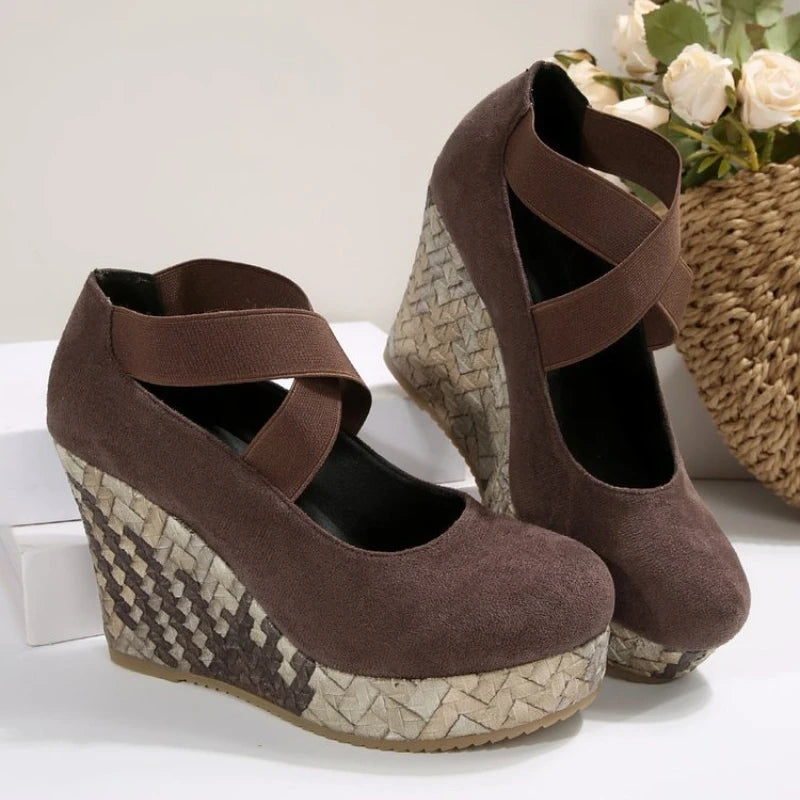 Women's Crisscross Elastic Strap Wedge Heels Corvine