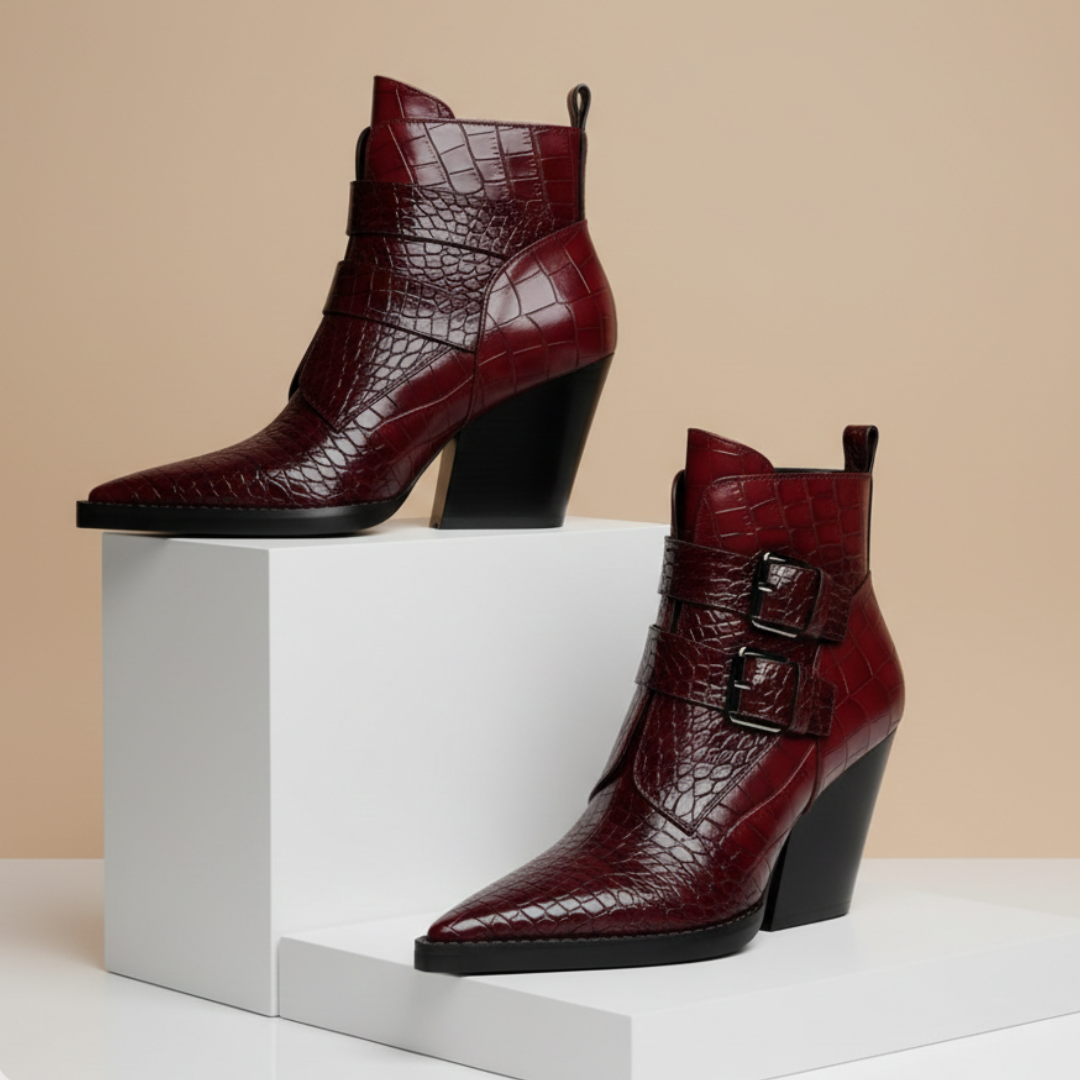 Women's Croc-Embossed Black Ankle Boots Corvine