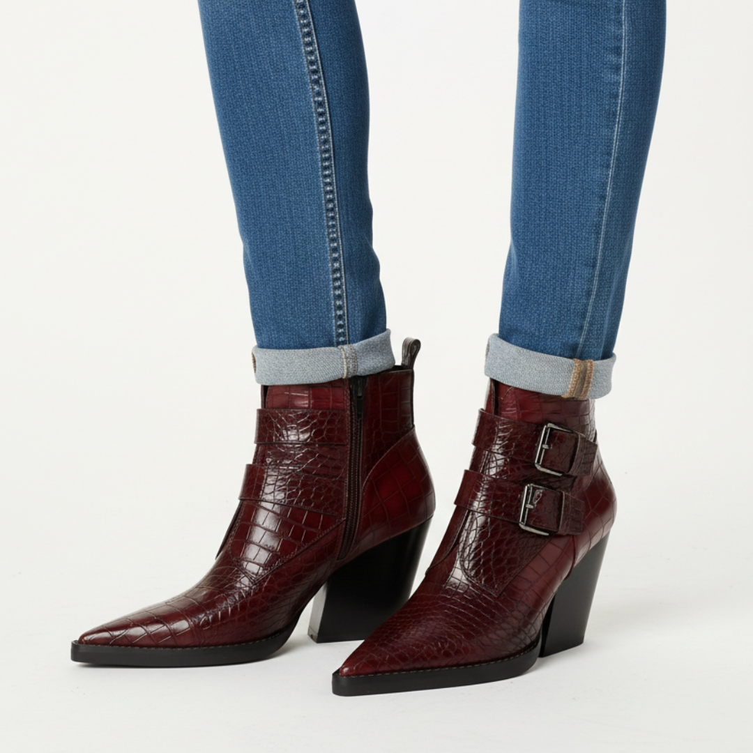 Women's Croc-Embossed Black Ankle Boots Corvine