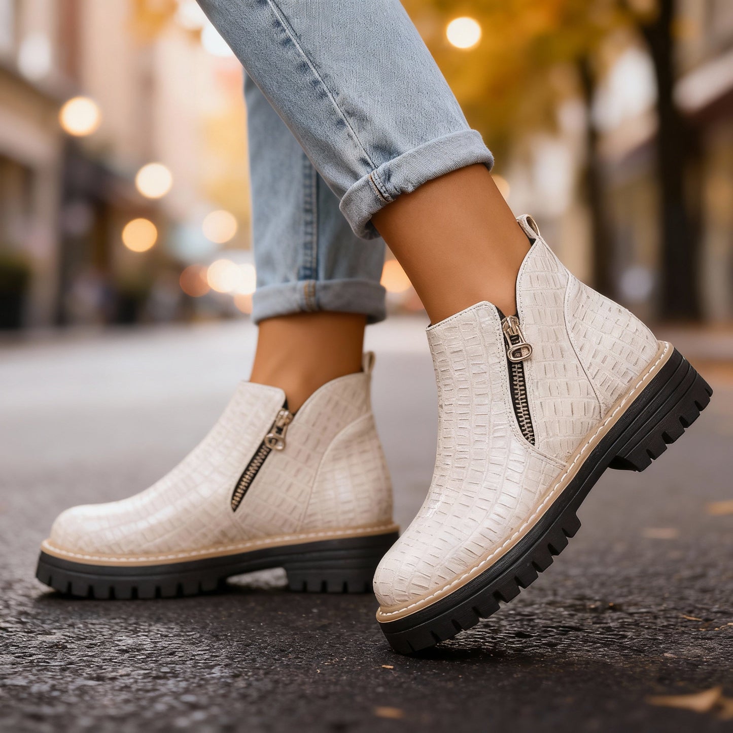 Women's Croc-Embossed Black Ankle Boots Corvine