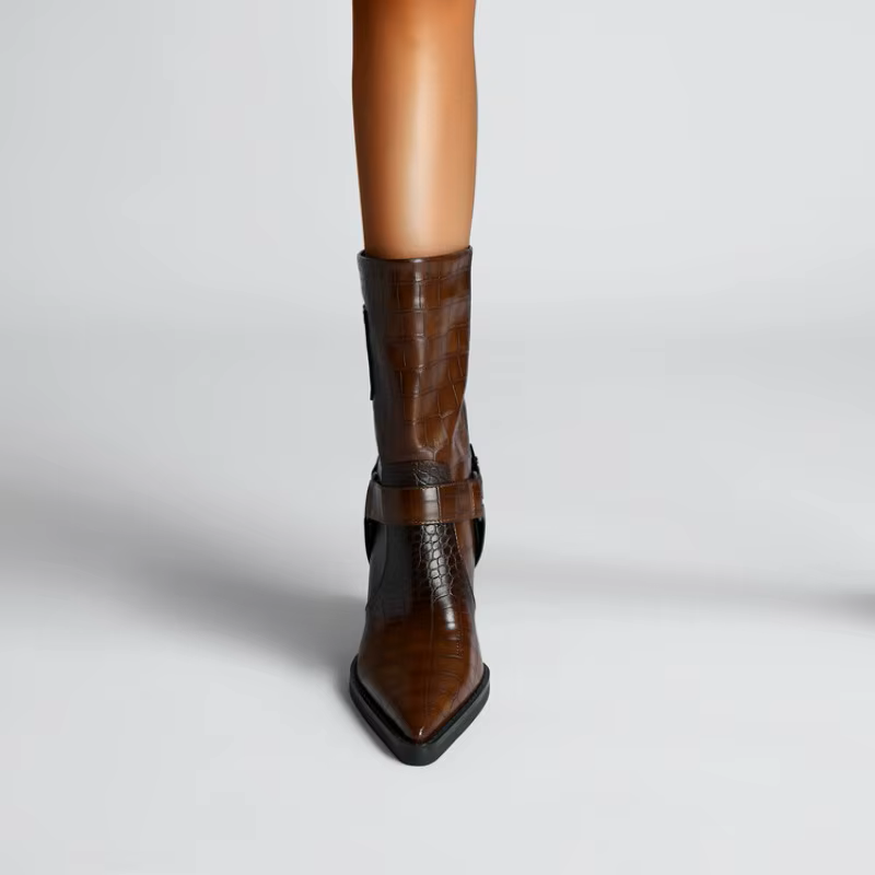 Women's Croc-Embossed Black Ankle Boots Corvine