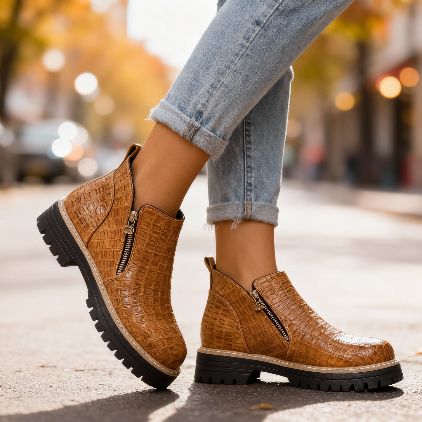 Women's Croc-Embossed Black Ankle Boots Corvine