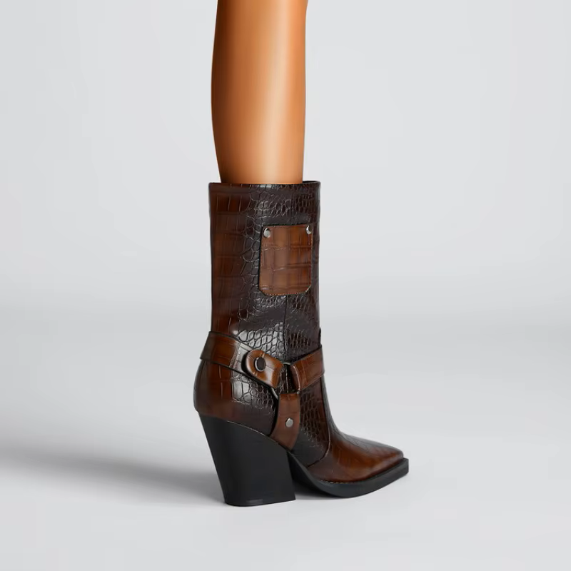 Women's Croc-Embossed Black Ankle Boots Corvine