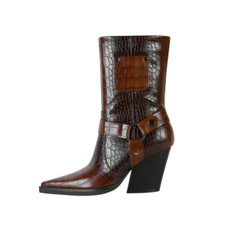 Women's Croc-Embossed Black Ankle Boots Corvine