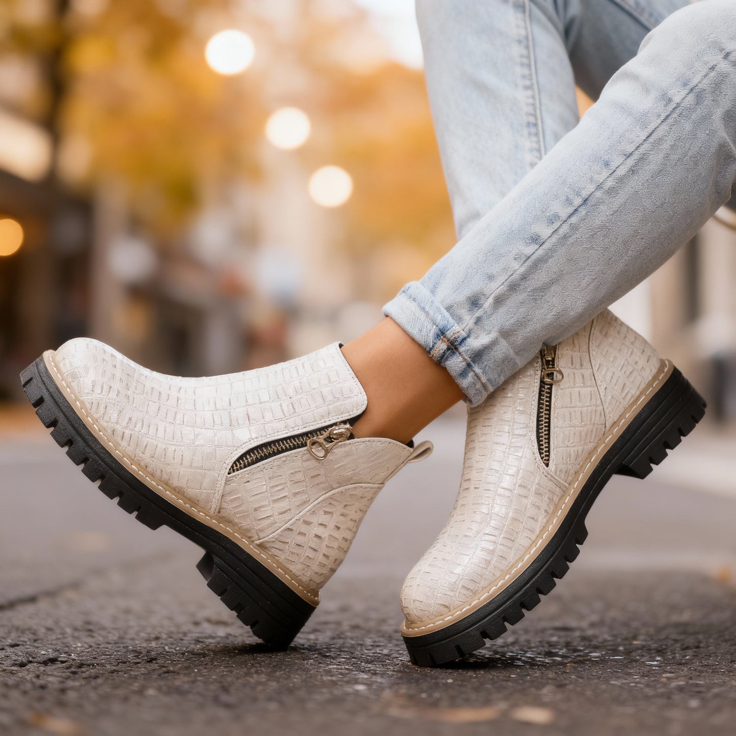 Women's Croc-Embossed Black Ankle Boots Corvine