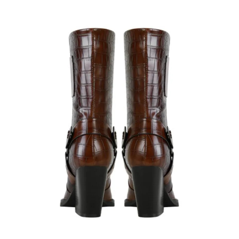 Women's Croc-Embossed Black Ankle Boots Corvine