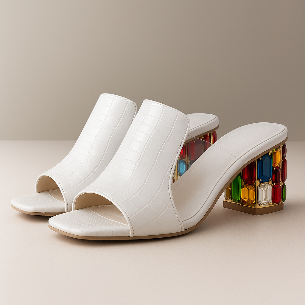 Women's Croc-Embossed Block Heel Sandals Corvine