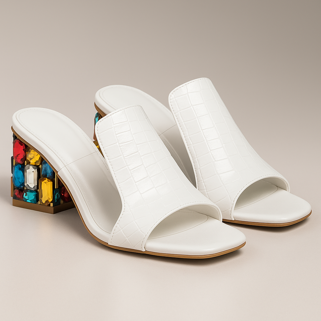 Women's Croc-Embossed Block Heel Sandals Corvine