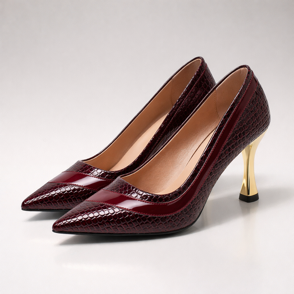Women's Croc-Embossed Glossy Pointed Toe Heels Corvine