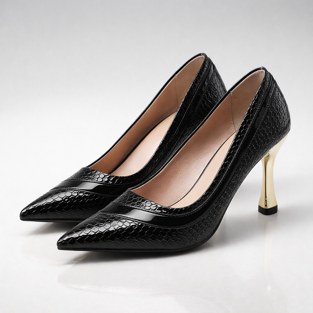 Women's Croc-Embossed Glossy Pointed Toe Heels Corvine