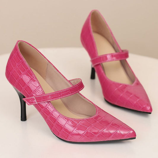 Women's Croc-Embossed Leather Black Heels Corvine