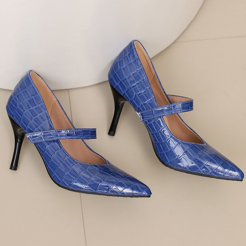 Women's Croc-Embossed Leather Black Heels Corvine