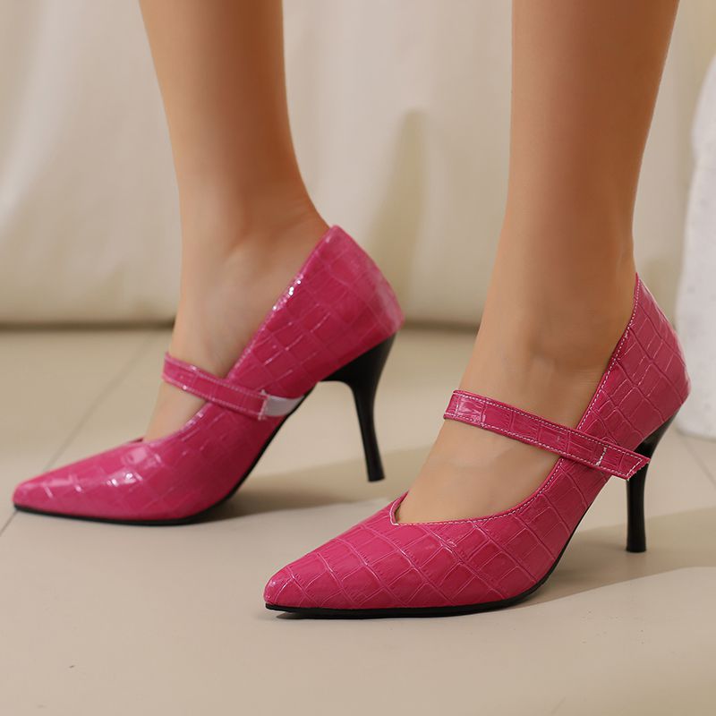 Women's Croc-Embossed Leather Black Heels Corvine