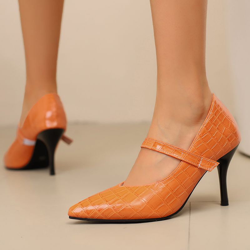 Women's Croc-Embossed Leather Black Heels Corvine