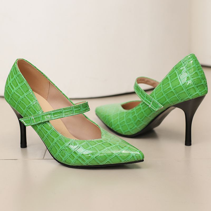 Women's Croc-Embossed Leather Black Heels Corvine