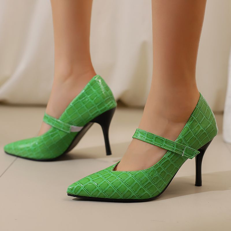 Women's Croc-Embossed Leather Black Heels Corvine