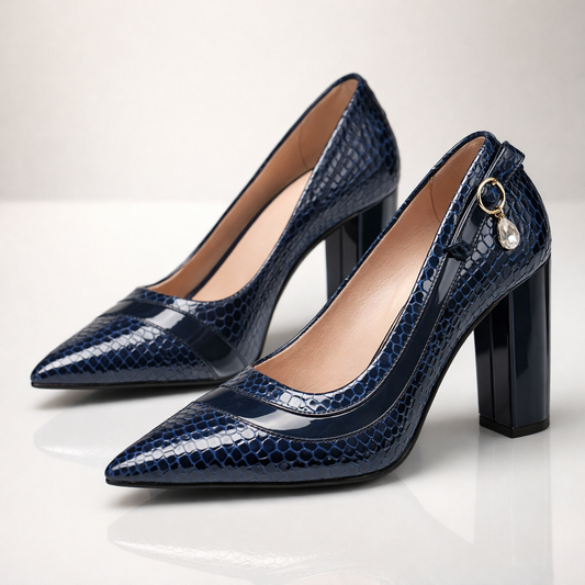 Women's Croc-Embossed Leather Block Heel Shoes Corvine