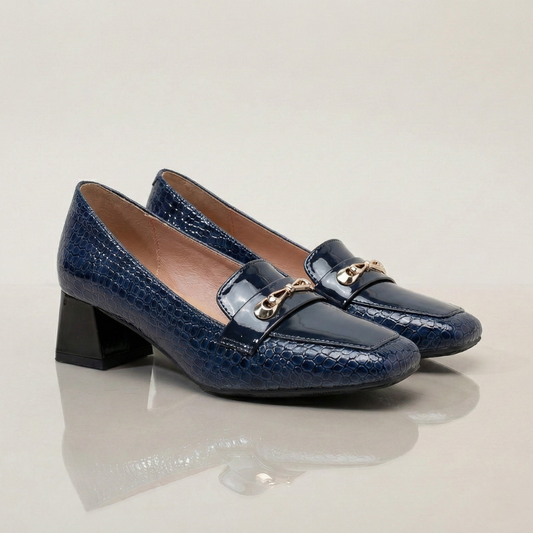 Women's Croc-Embossed Leather Block Heels Corvine