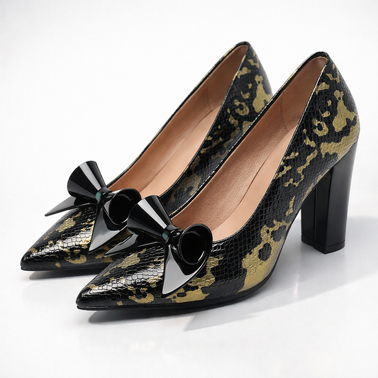 Women's Croc-Embossed Leather Block Heels Corvine