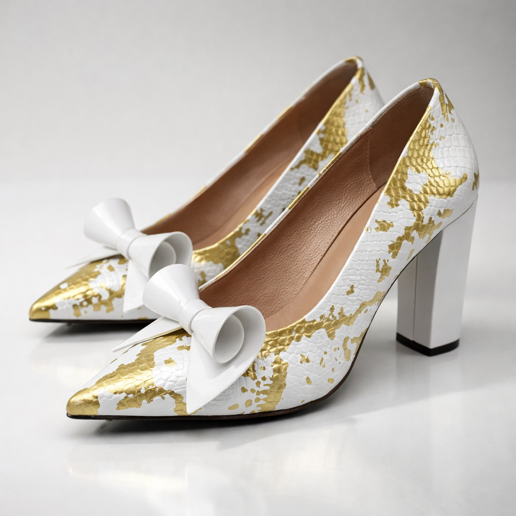 Women's Croc-Embossed Leather Block Heels Corvine