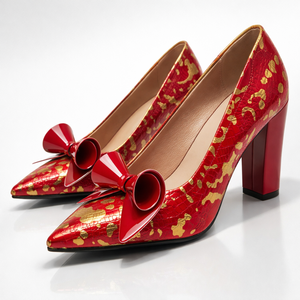 Women's Croc-Embossed Leather Block Heels Corvine