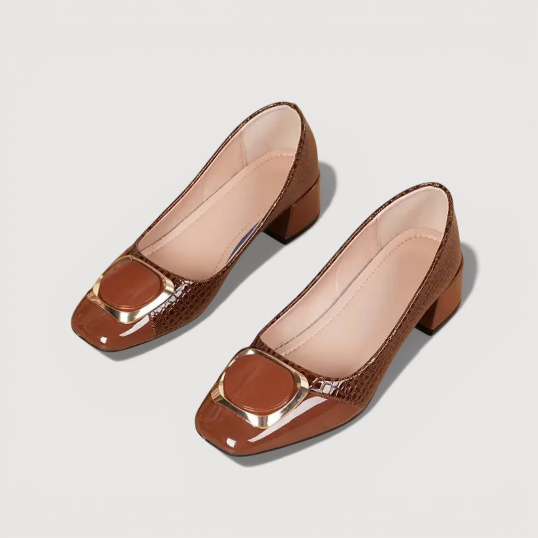 Women's Croc-Embossed Leather Block Heels Corvine