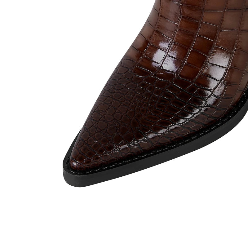 Women's Croc-Embossed Leather Knee High Boots Corvine