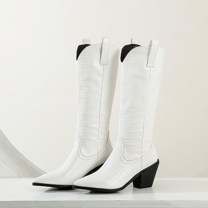 Women's Croc-Embossed Leather Knee High Boots Corvine
