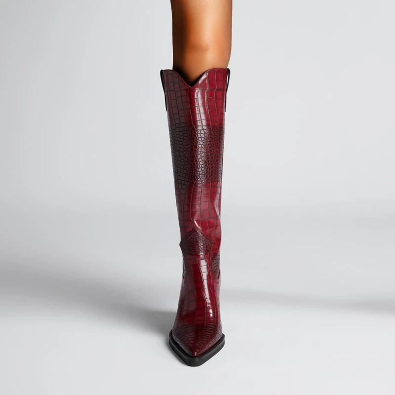 Women's Croc-Embossed Leather Knee High Boots Corvine