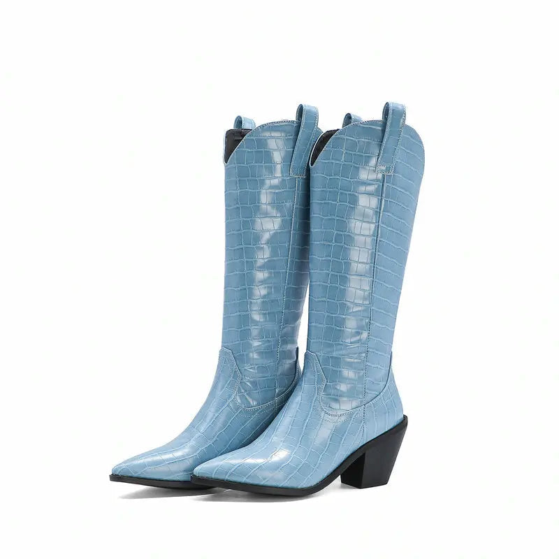 Women's Croc-Embossed Leather Knee High Boots Corvine