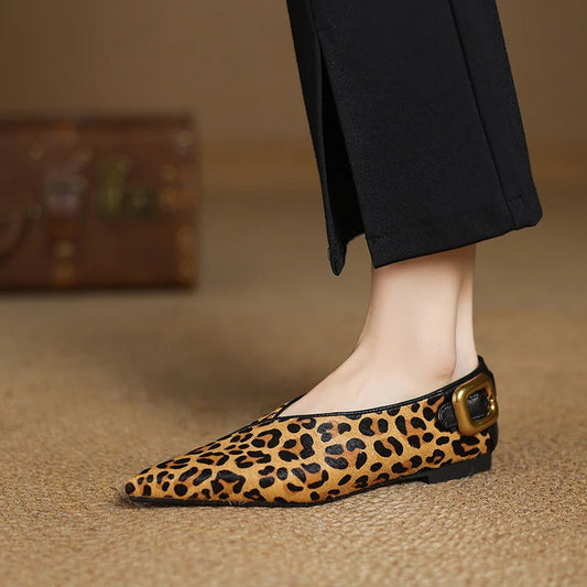 Women's Croc-Embossed Leather Pointed Toe Flats Corvine