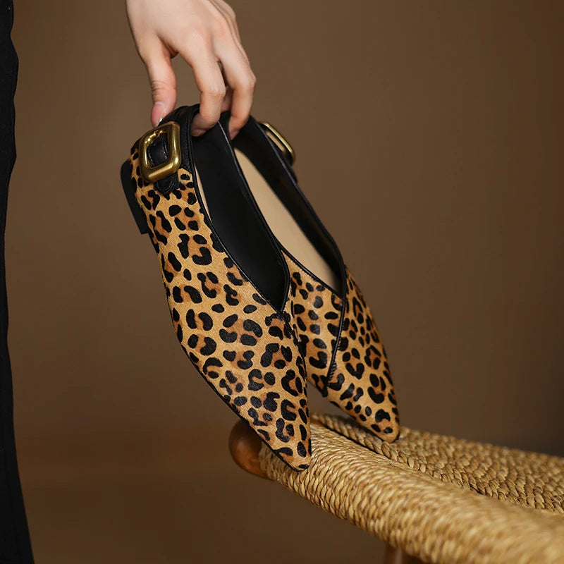 Women's Croc-Embossed Leather Pointed Toe Flats Corvine