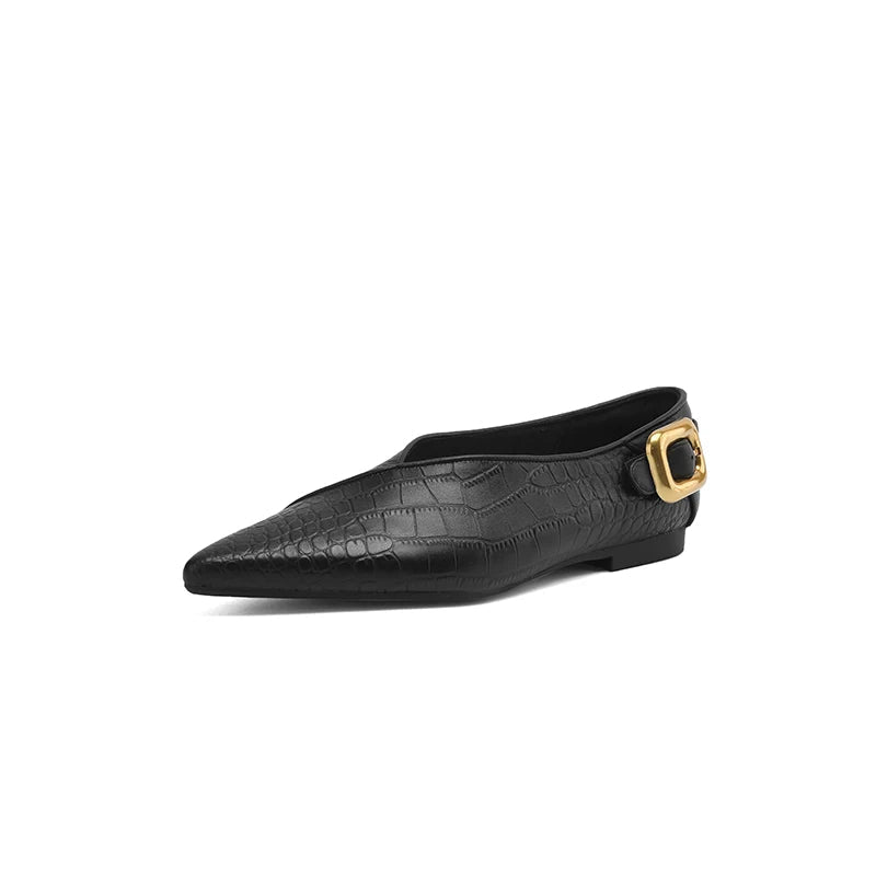 Women's Croc-Embossed Leather Pointed Toe Flats Corvine