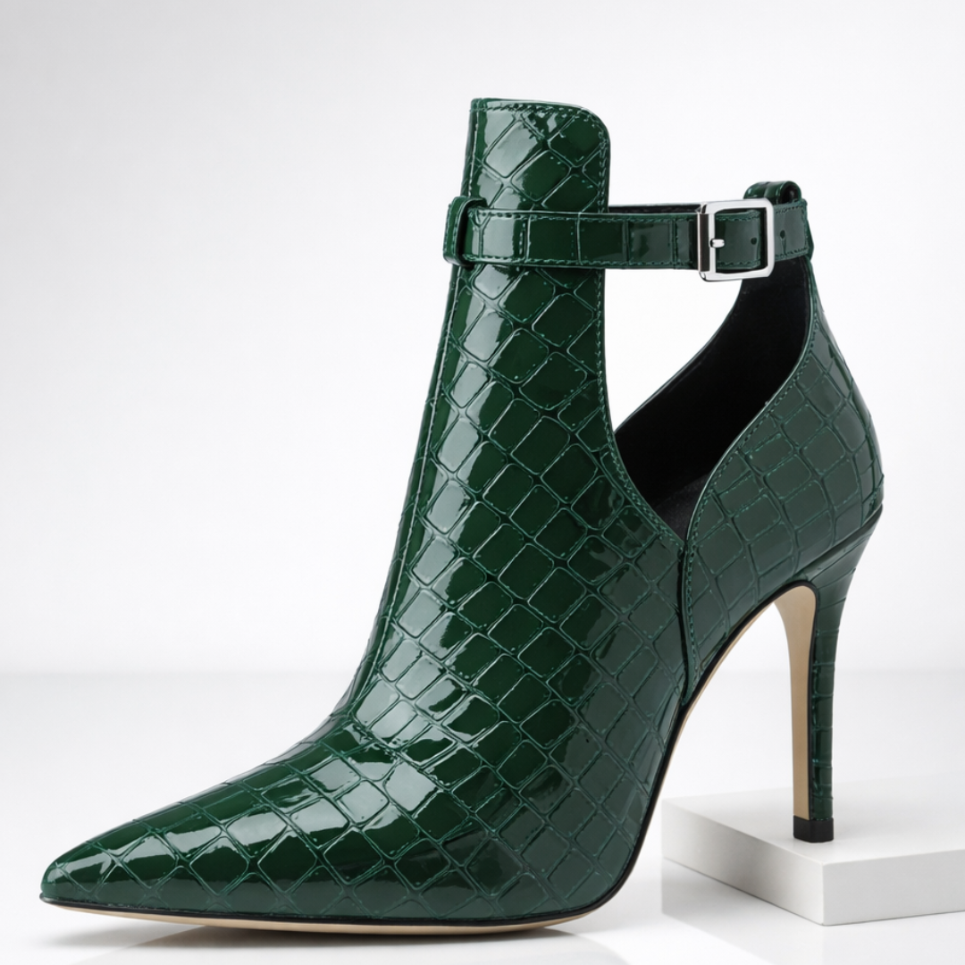 Women's Croc-Embossed Leather Stiletto Heel Booties Corvine