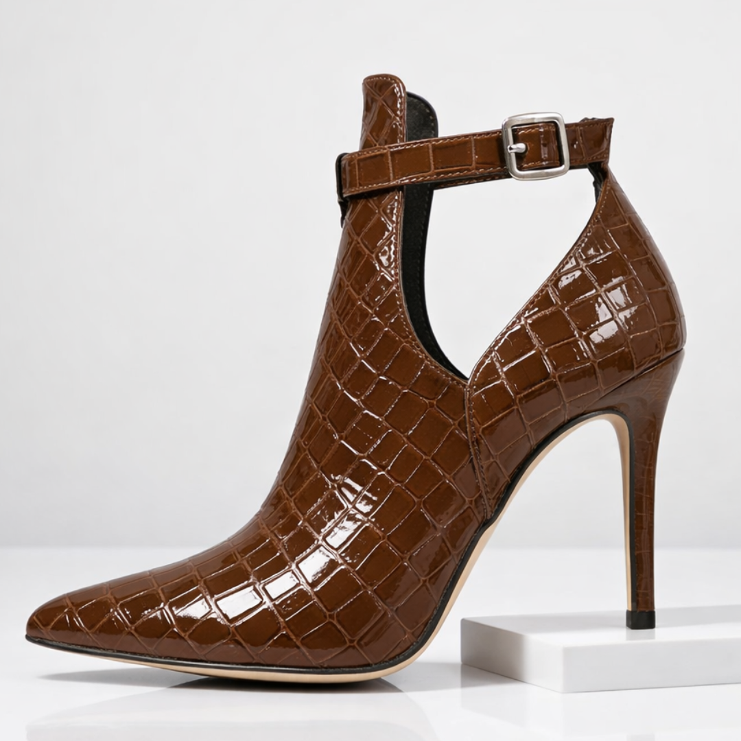 Women's Croc-Embossed Leather Stiletto Heel Booties Corvine