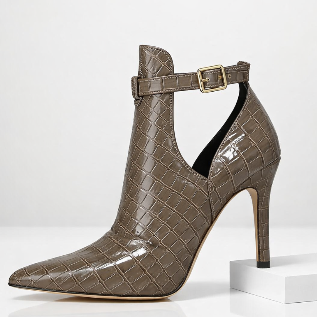 Women's Croc-Embossed Leather Stiletto Heel Booties Corvine