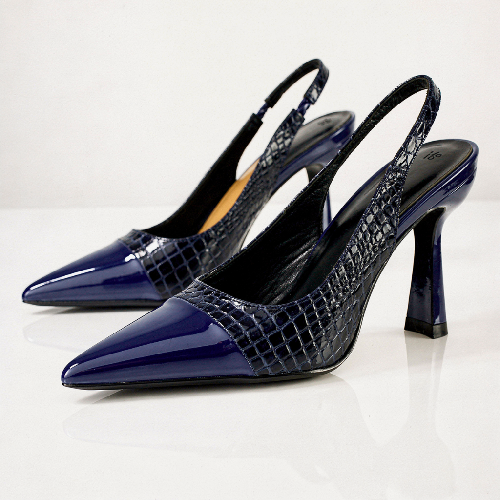 Women's Croc-Embossed Patent Slingback Heels Corvine