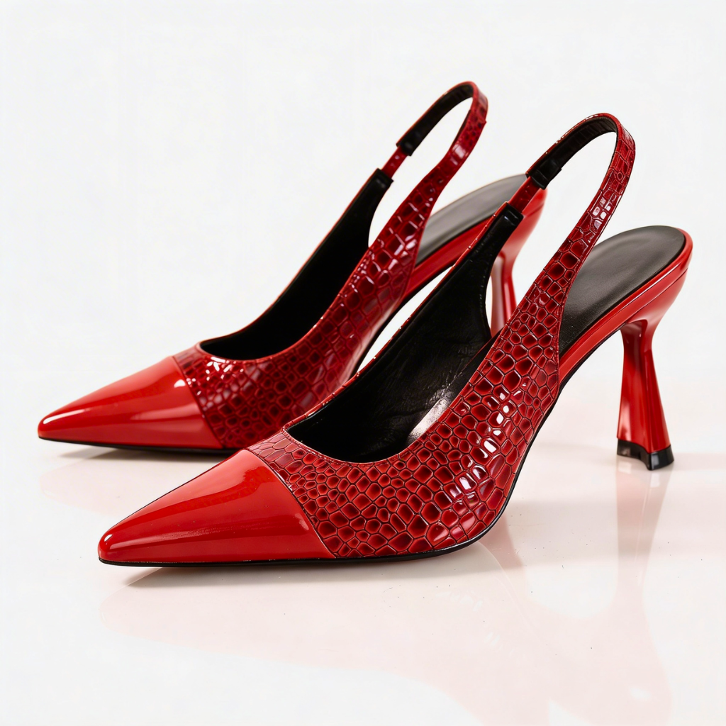 Women's Croc-Embossed Patent Slingback Heels Corvine