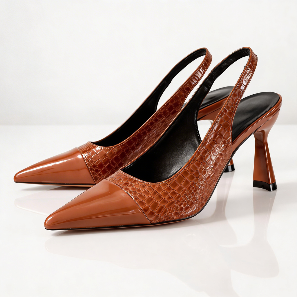Women's Croc-Embossed Patent Slingback Heels Corvine