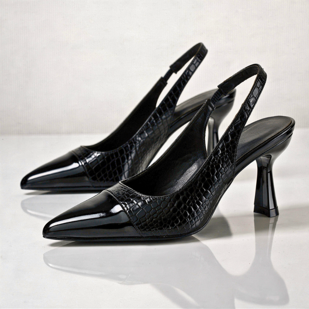 Women's Croc-Embossed Patent Slingback Heels Corvine