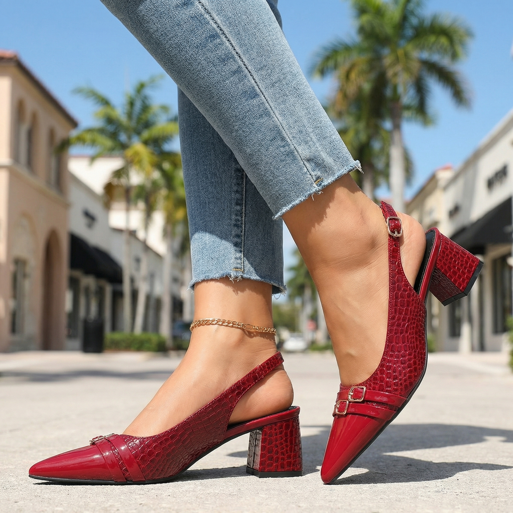 Women's Croc-Embossed Slingback Heels Corvine