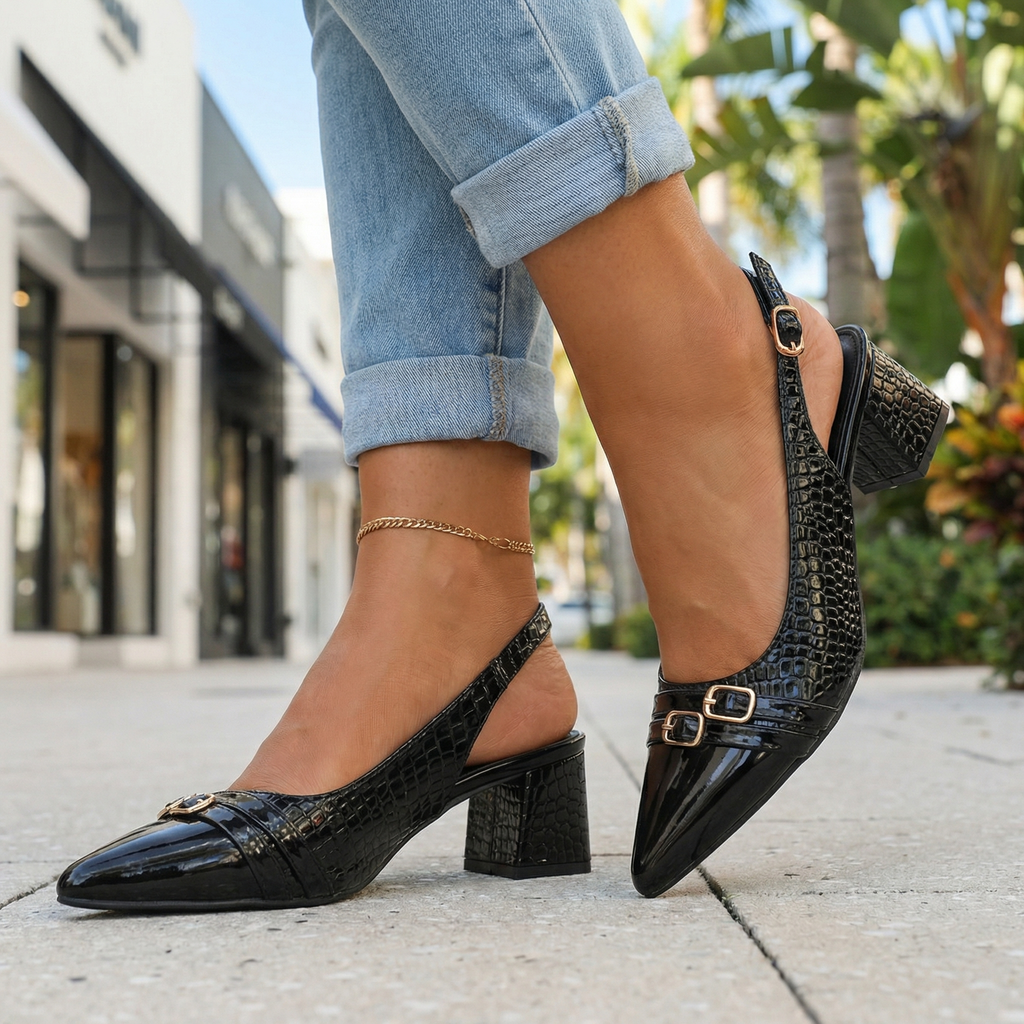Women's Croc-Embossed Slingback Heels Corvine
